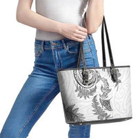 New Zealand Sea Animals with Maori Tribal Tattoo Leather Tote Bag Shark Manta Ray with Silver Fern White LT03 - Polynesian Pride