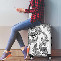 New Zealand Sea Animals with Maori Tribal Tattoo Luggage Cover Shark Manta Ray with Silver Fern White LT03 - Polynesian Pride