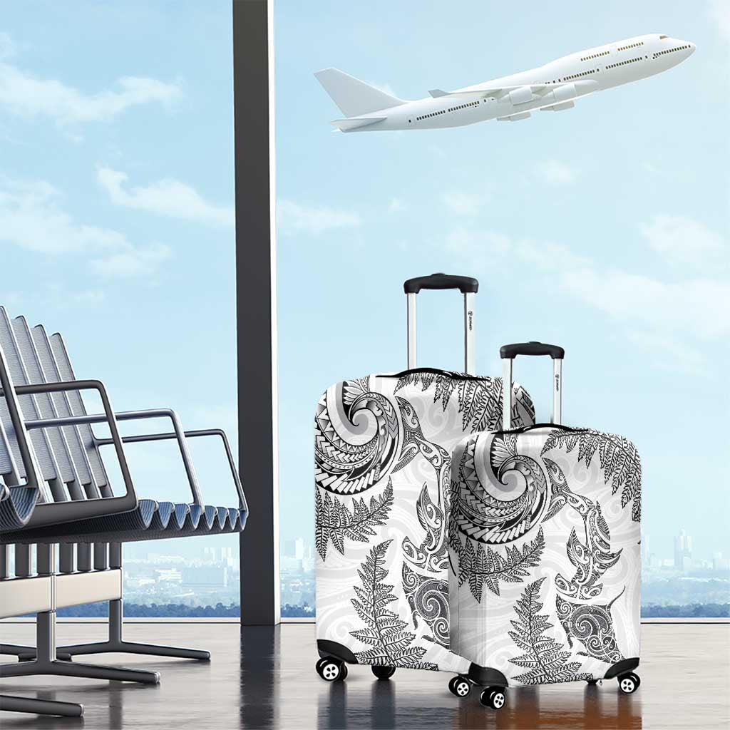 New Zealand Sea Animals with Maori Tribal Tattoo Luggage Cover Shark Manta Ray with Silver Fern White LT03 - Polynesian Pride