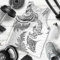 New Zealand Sea Animals with Maori Tribal Tattoo Men Tank Top Shark Manta Ray with Silver Fern White LT03 - Polynesian Pride
