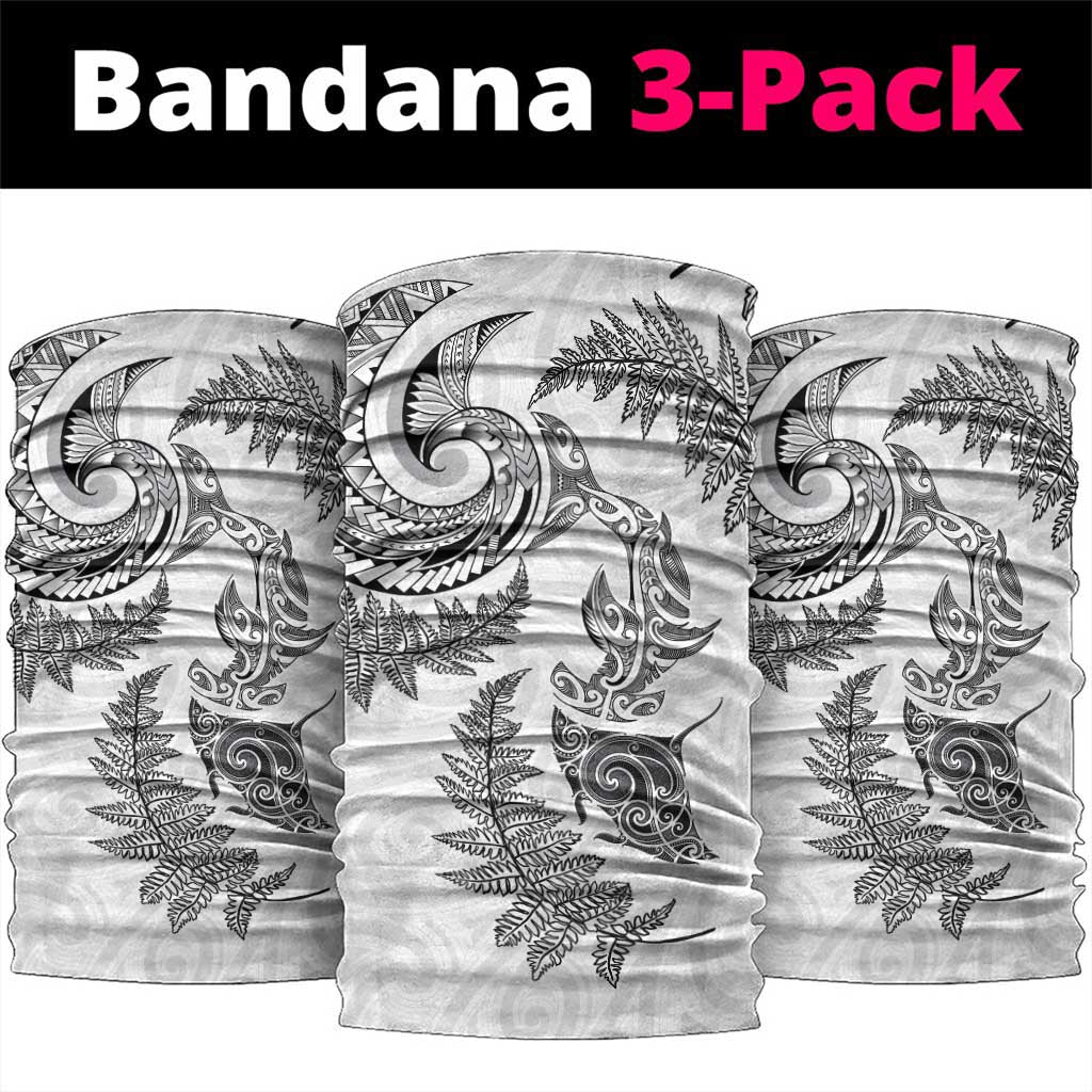 New Zealand Sea Animals with Maori Tribal Tattoo Neck Gaiter Shark Manta Ray with Silver Fern White
