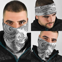 New Zealand Sea Animals with Maori Tribal Tattoo Neck Gaiter Shark Manta Ray with Silver Fern White LT03 - Polynesian Pride
