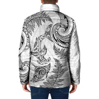 New Zealand Sea Animals with Maori Tribal Tattoo Padded Jacket Shark Manta Ray with Silver Fern White LT03 - Polynesian Pride