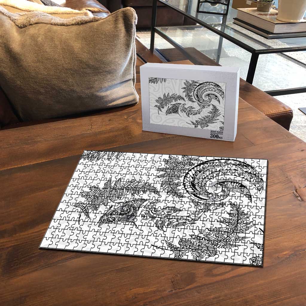 New Zealand Sea Animals with Maori Tribal Tattoo Puzzle Shark Manta Ray with Silver Fern White LT03 - Polynesian Pride