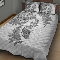 New Zealand Sea Animals with Maori Tribal Tattoo Quilt Bed Set Shark Manta Ray with Silver Fern White LT03 - Polynesian Pride