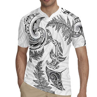 New Zealand Sea Animals with Maori Tribal Tattoo Rugby Jersey Shark Manta Ray with Silver Fern White LT03 - Polynesian Pride