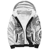 New Zealand Sea Animals with Maori Tribal Tattoo Sherpa Hoodie Shark Manta Ray with Silver Fern White LT03 Unisex White - Polynesian Pride
