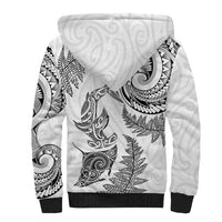New Zealand Sea Animals with Maori Tribal Tattoo Sherpa Hoodie Shark Manta Ray with Silver Fern White LT03 - Polynesian Pride