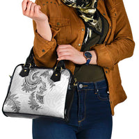 New Zealand Sea Animals with Maori Tribal Tattoo Shoulder Handbag Shark Manta Ray with Silver Fern White LT03 - Polynesian Pride