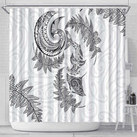 New Zealand Sea Animals with Maori Tribal Tattoo Shower Curtain Shark Manta Ray with Silver Fern White LT03 - Polynesian Pride