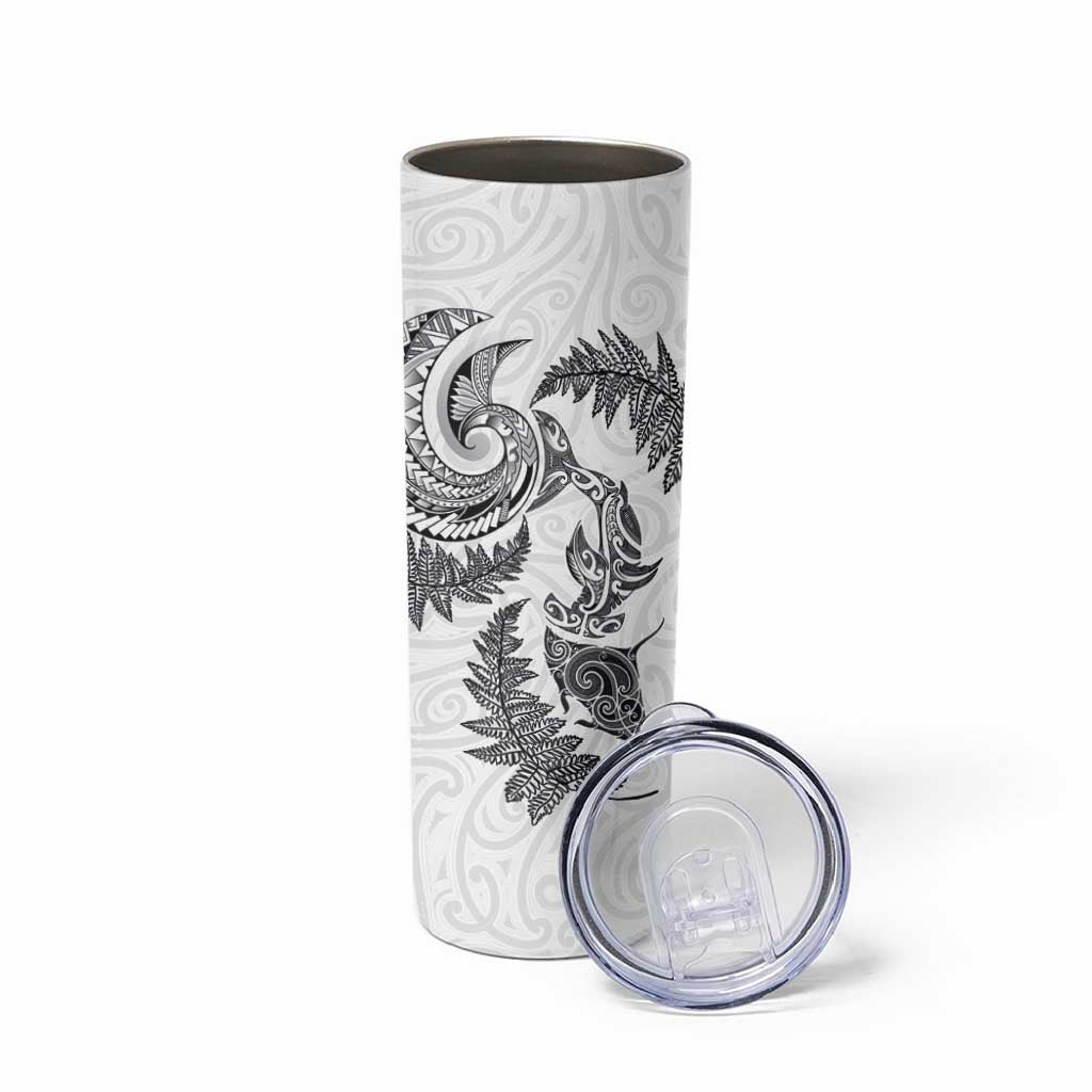 New Zealand Sea Animals with Maori Tribal Tattoo Skinny Tumbler Shark Manta Ray with Silver Fern White LT03 - Polynesian Pride