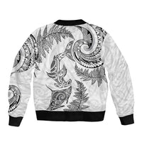 New Zealand Sea Animals with Maori Tribal Tattoo Sleeve Zip Bomber Jacket Shark Manta Ray with Silver Fern White LT03 - Polynesian Pride