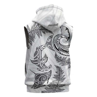 New Zealand Sea Animals with Maori Tribal Tattoo Sleeveless Zip Hoodie Shark Manta Ray with Silver Fern White LT03 - Polynesian Pride