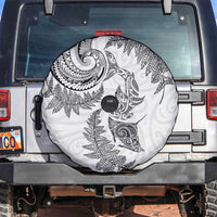 New Zealand Sea Animals with Maori Tribal Tattoo Spare Tire Cover Shark Manta Ray with Silver Fern White LT03 White - Polynesian Pride