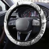 New Zealand Sea Animals with Maori Tribal Tattoo Steering Wheel Cover Shark Manta Ray with Silver Fern White LT03 - Polynesian Pride