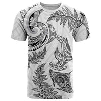 New Zealand Sea Animals with Maori Tribal Tattoo T Shirt Shark Manta Ray with Silver Fern White LT03 White - Polynesian Pride