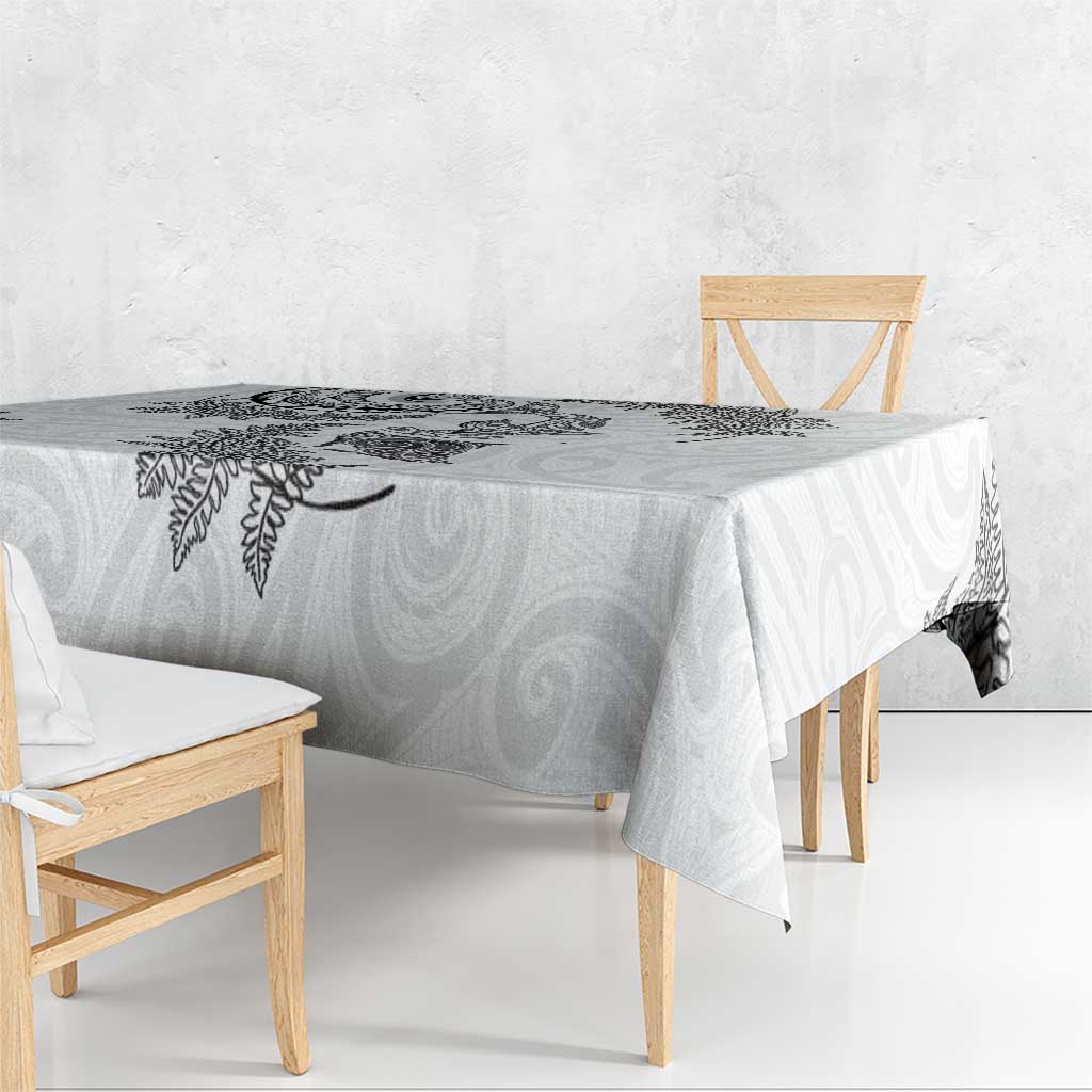 New Zealand Sea Animals with Maori Tribal Tattoo Tablecloth Shark Manta Ray with Silver Fern White LT03 - Polynesian Pride