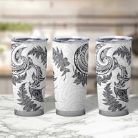 New Zealand Sea Animals with Maori Tribal Tattoo Tumbler Cup Shark Manta Ray with Silver Fern White LT03 - Polynesian Pride