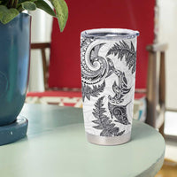 New Zealand Sea Animals with Maori Tribal Tattoo Tumbler Cup Shark Manta Ray with Silver Fern White LT03 - Polynesian Pride
