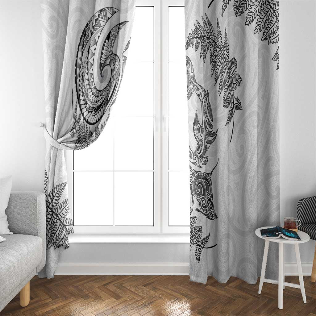 New Zealand Sea Animals with Maori Tribal Tattoo Window Curtain Shark Manta Ray with Silver Fern White LT03 - Polynesian Pride