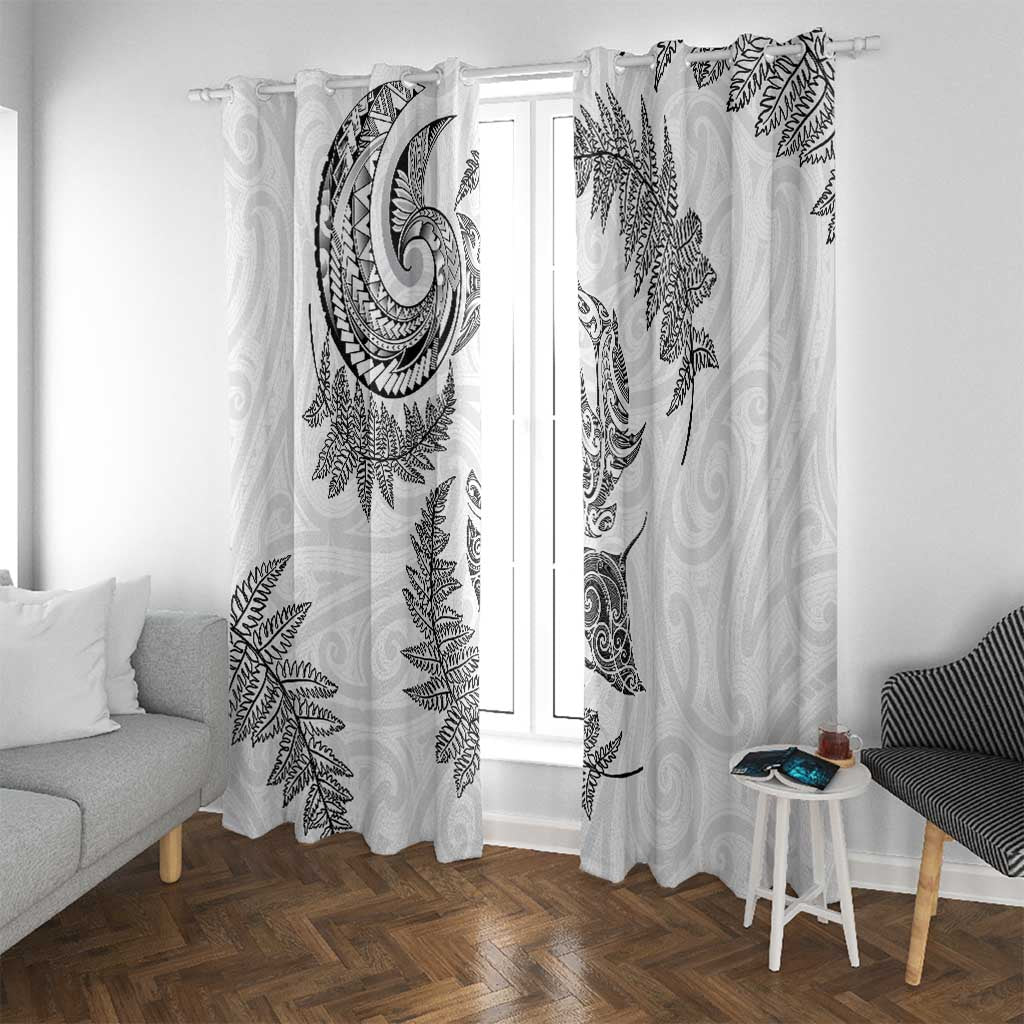 New Zealand Sea Animals with Maori Tribal Tattoo Window Curtain Shark Manta Ray with Silver Fern White LT03 With Grommets White - Polynesian Pride
