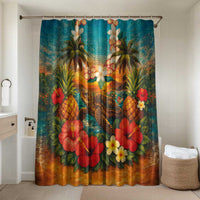 Hawaiian Turtles on Beach Bathroom Set with Pineapple Tropical Plant and Lei
