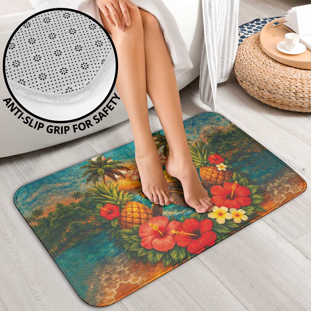 Hawaiian Turtles on Beach Bathroom Set with Pineapple Tropical Plant and Lei