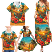 Hawaiian Turtles on Beach Family Matching Summer Maxi Dress and Hawaiian Shirt with Pineapple Tropical Plant and Lei LT03 - Polynesian Pride