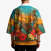 Hawaiian Turtles on Beach Kimono with Pineapple Tropical Plant and Lei