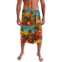 Hawaiian Turtles on Beach Lavalava with Pineapple Tropical Plant and Lei