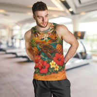 Hawaiian Turtles on Beach Men Tank Top with Pineapple Tropical Plant and Lei