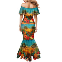 Hawaiian Turtles on Beach Mermaid Dress with Pineapple Tropical Plant and Lei