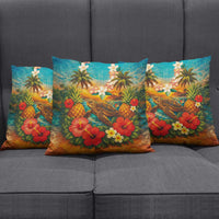 Hawaiian Turtles on Beach Pillow Cover with Pineapple Tropical Plant and Lei