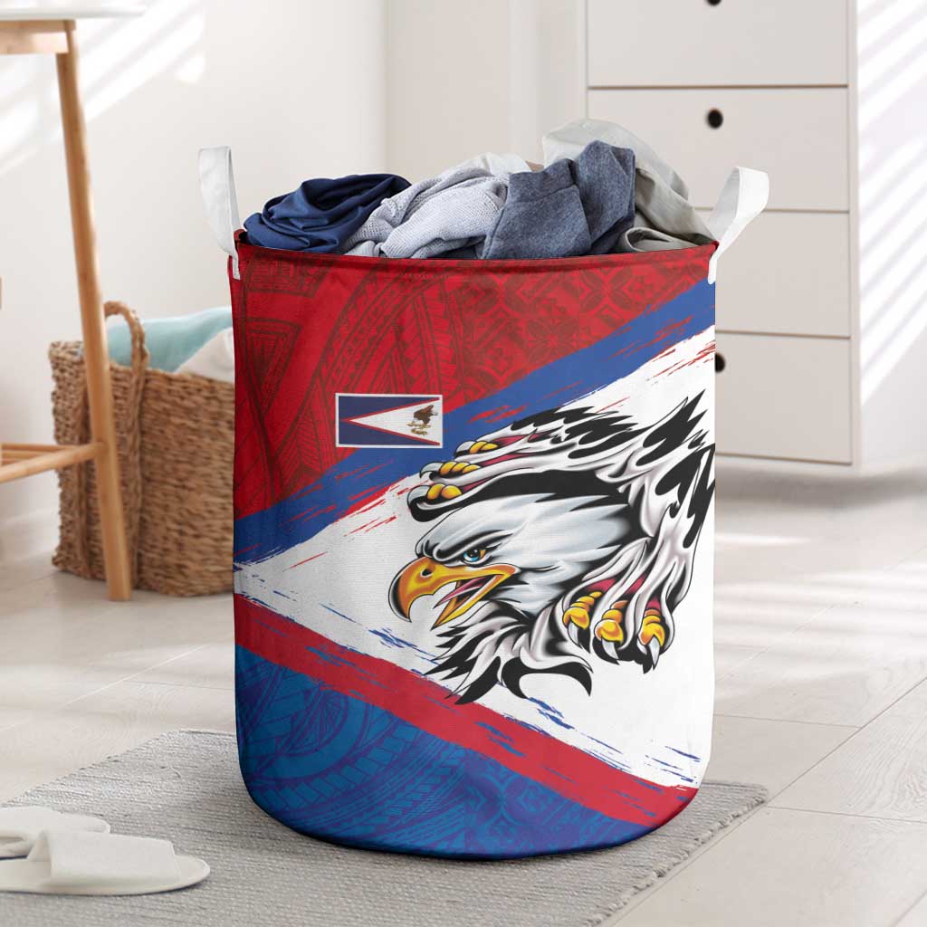 American Samoa Flag Day Laundry Basket Polynesian Art Geometric with Flag Brush Style