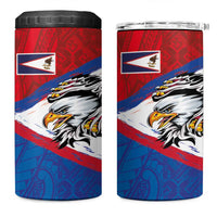 American Samoa Flag Day 4 in 1 Can Cooler Tumbler Polynesian Art Geometric with Flag Brush Style