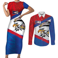 American Samoa Flag Day Couples Matching Short Sleeve Bodycon Dress and Long Sleeve Button Shirt Polynesian Art Geometric with Flag Brush Style LT03 Multicolor - Polynesian Pride