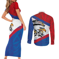 American Samoa Flag Day Couples Matching Short Sleeve Bodycon Dress and Long Sleeve Button Shirt Polynesian Art Geometric with Flag Brush Style LT03 - Polynesian Pride