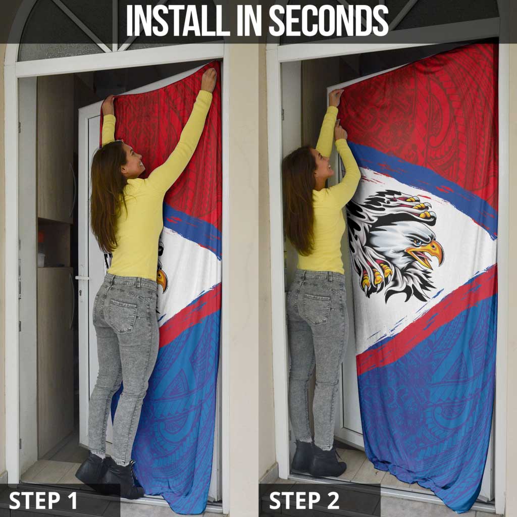American Samoa Flag Day Door Cover Polynesian Art Geometric with Flag Brush Style
