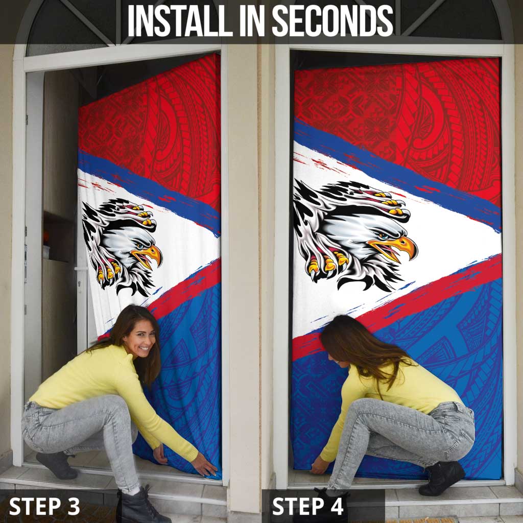 American Samoa Flag Day Door Cover Polynesian Art Geometric with Flag Brush Style