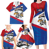 American Samoa Flag Day Family Matching Long Sleeve Bodycon Dress and Hawaiian Shirt Polynesian Art Geometric with Flag Brush Style LT03 - Polynesian Pride