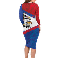 American Samoa Flag Day Family Matching Long Sleeve Bodycon Dress and Hawaiian Shirt Polynesian Art Geometric with Flag Brush Style LT03 - Polynesian Pride