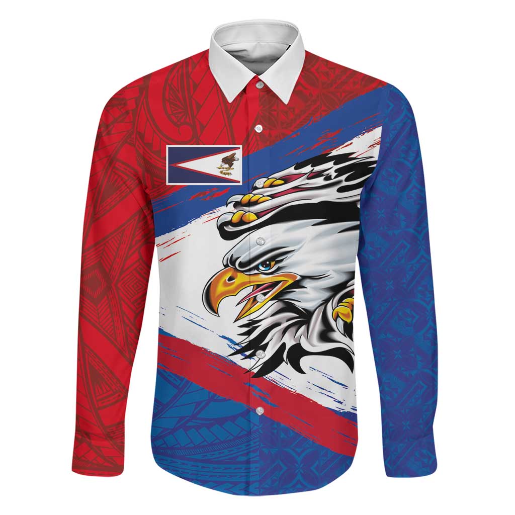 American Samoa Flag Day Family Matching Mermaid Dress and Hawaiian Shirt Polynesian Art Geometric with Flag Brush Style LT03 Dad's Shirt - Long Sleeve Multicolor - Polynesian Pride