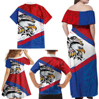 American Samoa Flag Day Family Matching Off Shoulder Maxi Dress and Hawaiian Shirt Polynesian Art Geometric with Flag Brush Style LT03 - Polynesian Pride