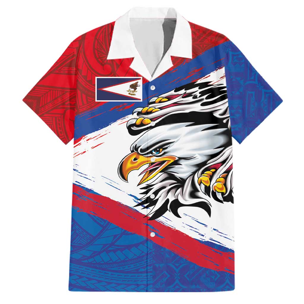 American Samoa Flag Day Family Matching Off Shoulder Maxi Dress and Hawaiian Shirt Polynesian Art Geometric with Flag Brush Style LT03 Dad's Shirt - Short Sleeve Multicolor - Polynesian Pride