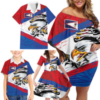 American Samoa Flag Day Family Matching Off Shoulder Short Dress and Hawaiian Shirt Polynesian Art Geometric with Flag Brush Style LT03 - Polynesian Pride