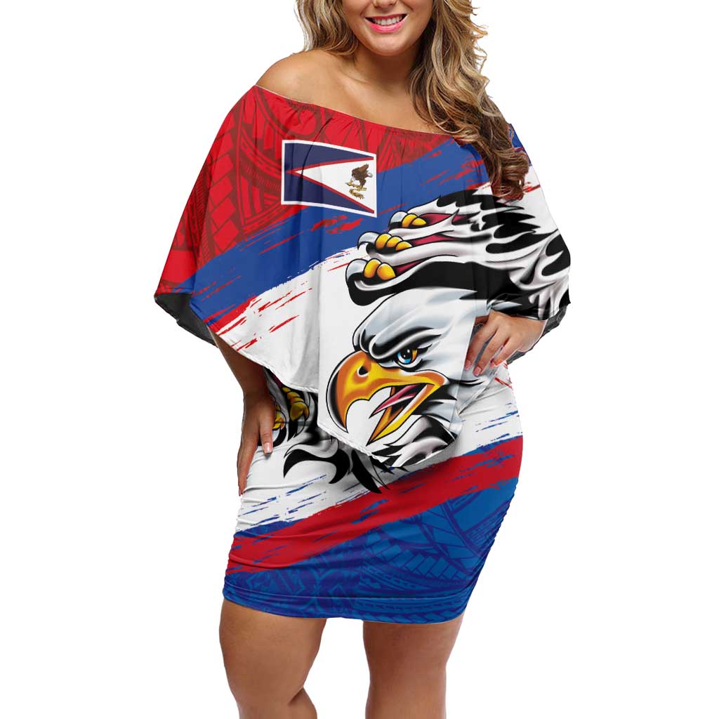 American Samoa Flag Day Family Matching Off Shoulder Short Dress and Hawaiian Shirt Polynesian Art Geometric with Flag Brush Style LT03 Mom's Dress Multicolor - Polynesian Pride