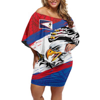 American Samoa Flag Day Family Matching Off Shoulder Short Dress and Hawaiian Shirt Polynesian Art Geometric with Flag Brush Style LT03 Mom's Dress Multicolor - Polynesian Pride