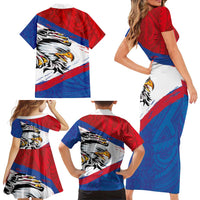 American Samoa Flag Day Family Matching Short Sleeve Bodycon Dress and Hawaiian Shirt Polynesian Art Geometric with Flag Brush Style LT03 - Polynesian Pride