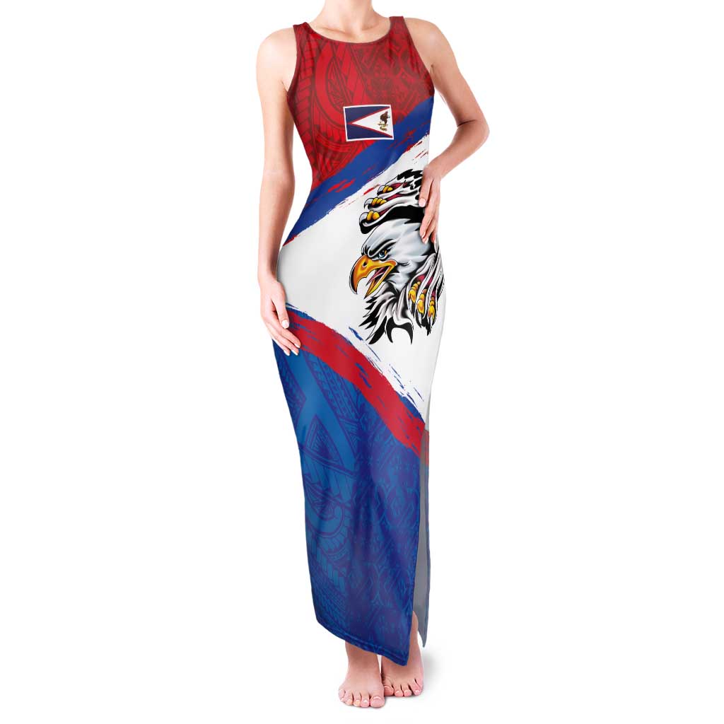 American Samoa Flag Day Family Matching Tank Maxi Dress and Hawaiian Shirt Polynesian Art Geometric with Flag Brush Style LT03 Mom's Dress Multicolor - Polynesian Pride