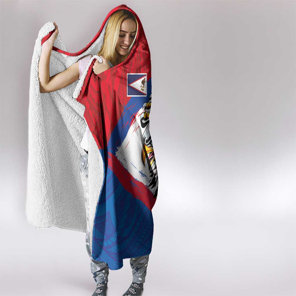 American Samoa Flag Day Hooded Blanket Polynesian Art Geometric with Flag Brush Style